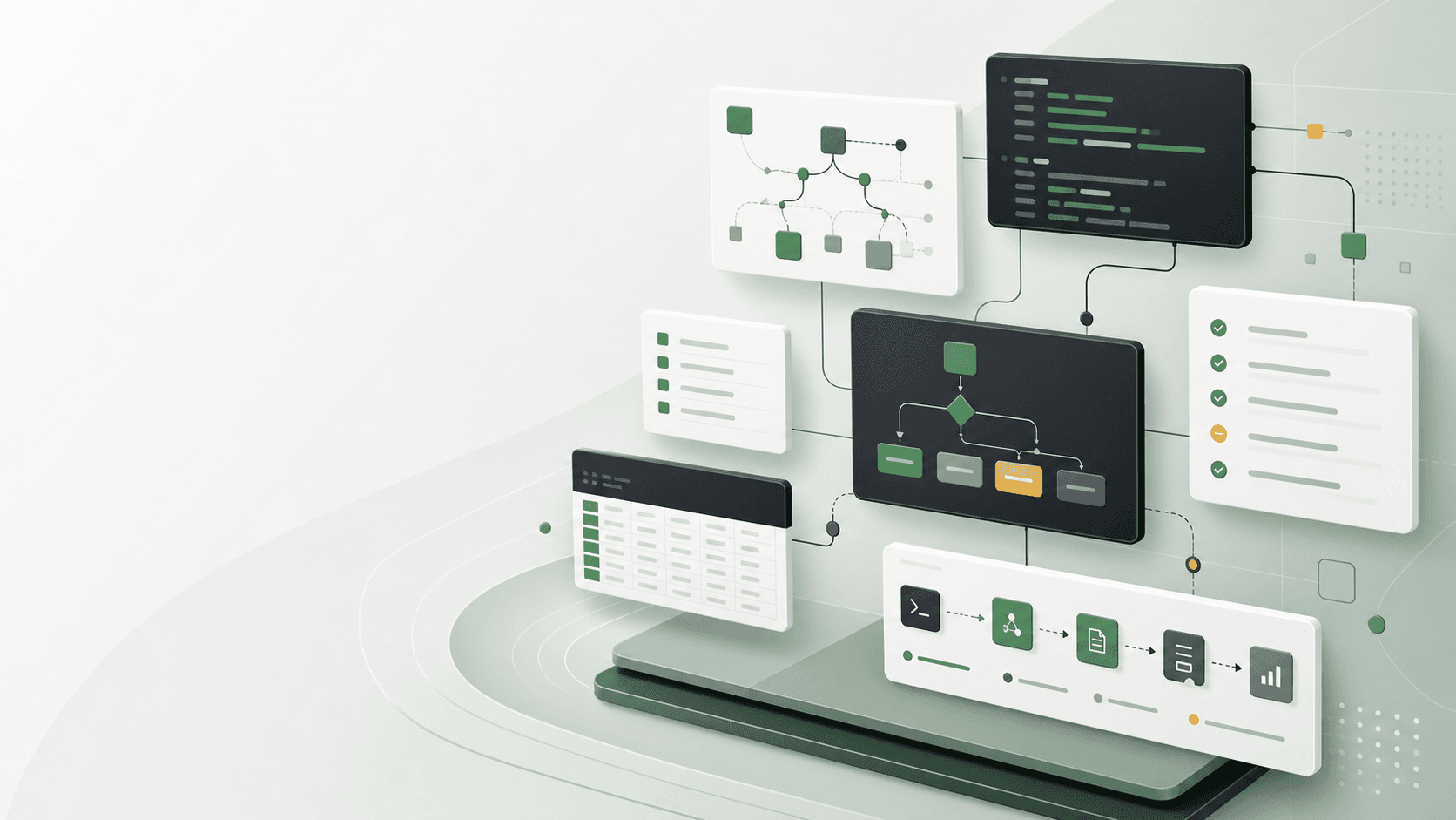 Abstract developer workflow panels for a Projects CLI skill pack
